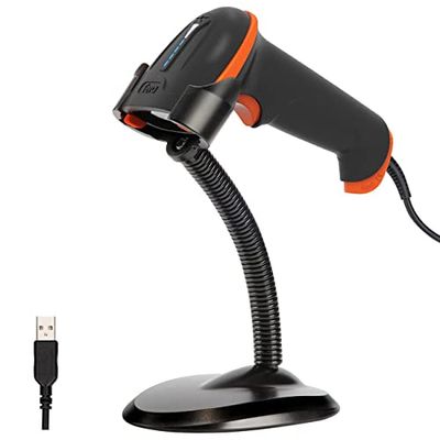 Tera Scanner de Codes Barres Laser USB 1D Filaire avec Support Poignée Ergonomique Lecteur de Code Barre Ultra-Long Brevet de Conception : EU008489413, L5100Y-Z