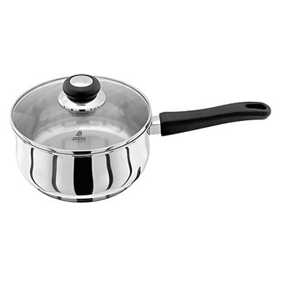 Judge Vista Stainless Steel Large Saucepan 20cm 2.1L, Shatterproof Vented Glass Lid, Induction Ready, Oven Safe, 25 Year Guarantee