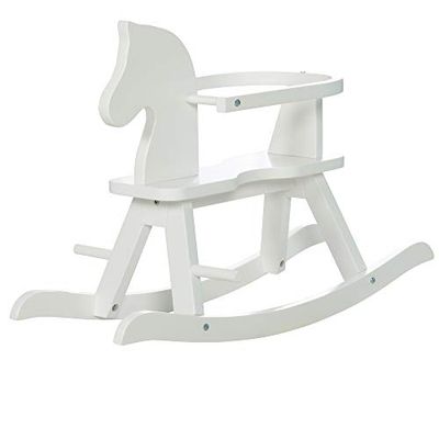 roba Caballito de Madera Maciza con Anillo de Protección Extraíble - Ayuda a Dominar el Equilibrio - Soporta 25 kg - A partir de 1 año - Blanco