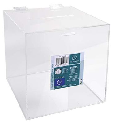 Exacompta - Ref. 89058D - 1 urna transparente con tapa 21 cm - Dimensiones 210 x 210 x 210 mm - PMMA (acrílico) scrutines, concursos, sorteos, donaciones benéficas, caja de ideas - Color Cristal