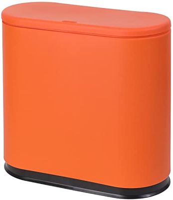 Sooyee 10 liter rektangulär papperskorg i plast avfallskorg med lock av trycktyp, 2,4 gallon sopbehållare för badrum, puderrum, sovrum, kök, hantverksrum, kontor, orange
