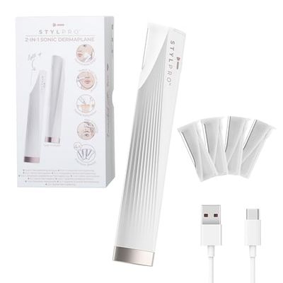 STYLPRO 2-in-1 Sonic Dermaplane & Trimmer: Illuminated Edge, Rechargeable, Wireless, Travel-Friendly. for Eyebrows, Peach Fuzz, Bikini Area. Safe, Painless Exfoliation with 3 Vibration Levels