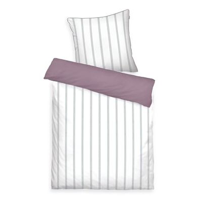 TOM TAILOR Satin-Bettwäsche, 60 x 80 cm + 140 x 200 cm, 100% Baumwolle/Satin, mit farbiger Paspel am Kissen, Wendemotiv und Markenreißverschluss, Classic Satin Stripes Weiß, Lilac (Cozy Mauve, Fresh