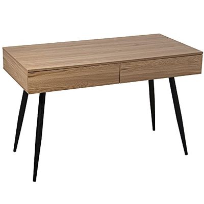 DRW Bureautafel van hout en metalen poten met MDF + melamine en PVC in naturel en zwart, 120 x 60 x 76 cm