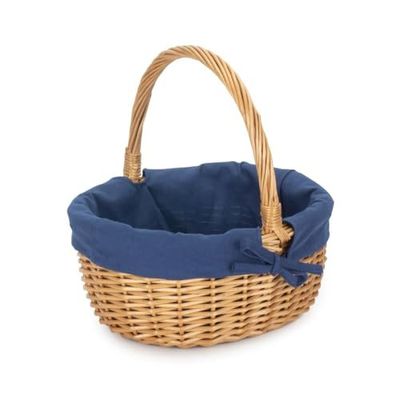 Red Hamper Full Buff Willow Childs Oval Wicker Shopping Basket Navy Blue Lining