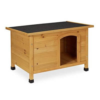 Relaxdays Caseta para Perro Tejado Abatible Placa Asfáltica, Casa de Madera para Exterior, 58 x 86 x 58 cm, Marrón/Negro
