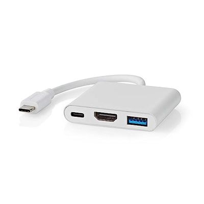 NEDIS Adaptateur USB Multi-Ports | USB 3.2 Gen 1 | Connecteur USB-C™ | Sortie HDMI™ / USB-A Femelle/USB-C™ Femelle | 5 Gbps | 0,10 m | Rond | Nickelé | PVC | Blanc | Boîte