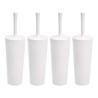 Amazon Basics Lot de 4 brosses et support pour cuvette de toilette avec poignée antidérapante et poils robustes, Blanc (Anciennement marque AmazonCommercial)