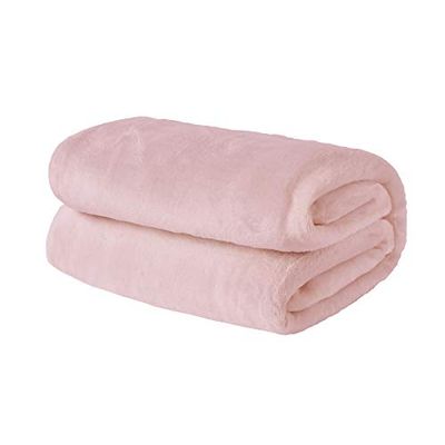Brentfords Flanel Fleece Ultra Zachte Grote Deken Gooi over Pluizige Warme Sprei voor Slaapkamer Eenpersoonsbed Sofa Bank, Blush Roze - 120 x 150cm