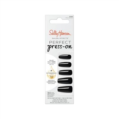 Sally Hansen Faux Ongles Salon Effects Perfect Press-On, 331 ONYX-PECTED, N'abîment pas vos Ongles Naturels, Manucure Rapide & Facile, Résultat Professionnel, Capsules Réutilisables.