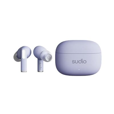 Sudio A1Pro Violet, Ecouteurs Intra-Auriculaires avec Bluetooth, Touch Control avec Support de Charge Compact sans Fil, IPX4, Active Noise Cancellation, Microphone intégré, Premium Crystal Sound