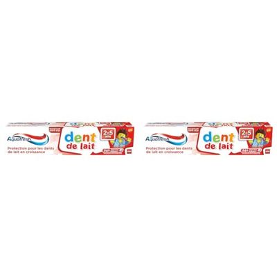 Aquafresh Dentifrice Dents de Lait, Pour Des Enfants Âgés 2 à 5 Ans, Goût Menthe Douce Adapté Aux Enfants, 50 ml (Lot de 2)
