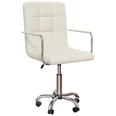 Vida Designs Clabo - Sedia da ufficio regolabile in altezza, in pelle, con braccioli e ruote, per casa, lavoro e studio (beige)