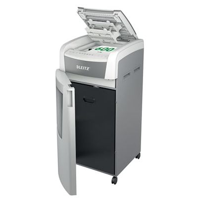 Leitz IQ 80170000 - Destructeur de Documents Coupe Croisée Sécurité P4 pour Bureau, Automatique, Capacité 600 Feuilles, Corbeille 110 litres, Blanc