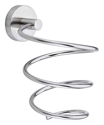 Tesa Moon Wall-mounted Support sèche-cheveux, acier inoxydable look, adhésif, technologie sans percer, 160 x 110 x 135 mm Arrondie