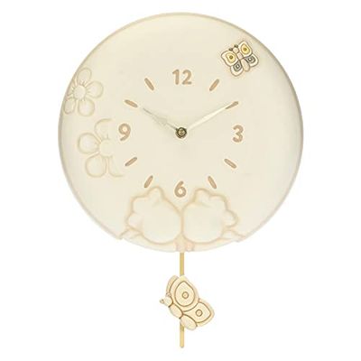 THUN - Reloj de Pared - Línea Elegance - Accesorios y decoración para el hogar - Cerámica, Mecanismo de plástico - Ø 26 cm, Profundidad 4,5 cm, Figura cerámica en péndulo 6 x 2 x 6 cm