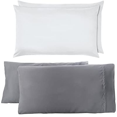 Amazon Basics Pillowcase, Bright White, 50x80 cm, 2 Units and Amazon Basics Pillowcase, Dark Grey, 50x75x2