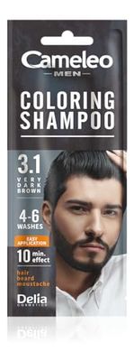 Cameleo Men – Coloring Shampoo – Very Dark Brown – Hair, Beard, Mustache - Visible Color in 10 Minutes – Refreshes - Lasts for 4 to 6 Washes – Easy & Quick Application - Walnut Extract – 15 ml