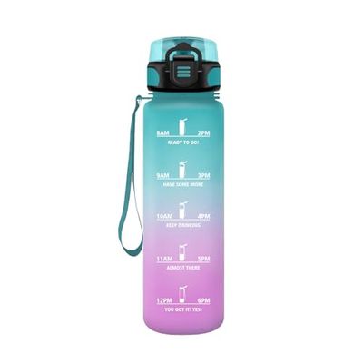 HoneyHolly Botella Agua, 500ml Deportiva, Botella Agua Niños, Prueba de Fugas, Botella Agua Gimnasio, Marcador de Tiempo, Cantimplora, Botella Gym, para Fitness Oficina Escuela Yoga