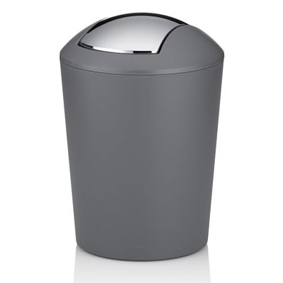 kela Seau à cosmétique gris 1,7l, mini poubelle de salle de bain avec couvercle basculant, plastique, MARTA, petite poubelle de table grise mate