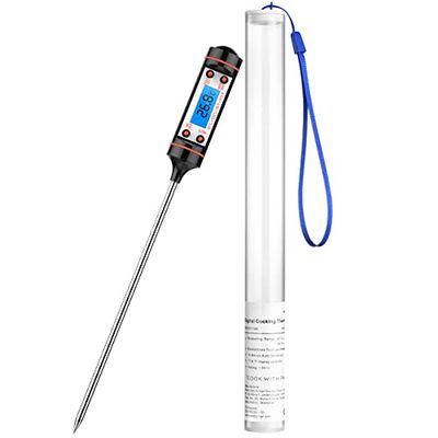 CGZZ Kookthermometer, 150 mm, blauwe achtergrondverlichting, lcd-scherm, onmiddellijke aflezing, roestvrijstalen kookthermometer, lange sonde, corrosiebescherming