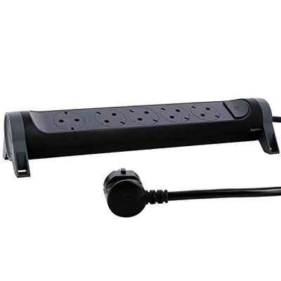LEGRAND, 694532 Obrotowa listwa zasilająca, 5-krotne gniazdko, montaż na ścianie lub stole, przełącznik LED, kabel 1,5 m, czarny/ciemnoszary, 694532