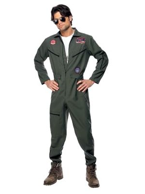 Smiffys Top Gun, verde, com macacão, placas de identificação e óculos