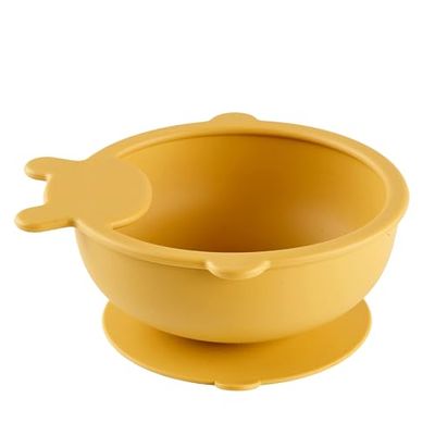 THERMOBABY Silikonskål - sugskål - okrossbar baby- och småbarnsskål - halkfri - diskmaskins- och mikrovågsugnssäker - 1:a åldersservis - honungsgul