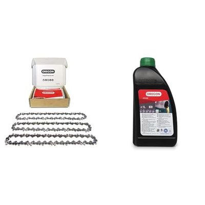 Oregon Pack de 3 Cadenas de Motosierra y Aceite Biodegradable - Cadena 3/8" LP para Espadas de 35cm - 50 Eslabones, 1.3mm, bajo retroceso, compatible con varios modelos de Stihl