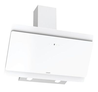 Candy CVMA 90W, Extrator de 90 cm, 4 níveis de potência, 213W, 620M3/H, válvula anti-retorno, temporizador, filtros de carbono, painel de alumínio anti-gordura, iluminação LED, 60DB, vidro branco