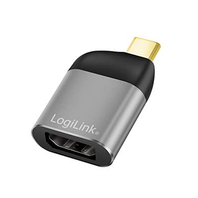 LogiLink Adaptateur USB 3.2 Gen2 Ultra HD 8K USB Type-C (mâle) vers DisplayPort (Femelle) Couleur : Noir/Gris