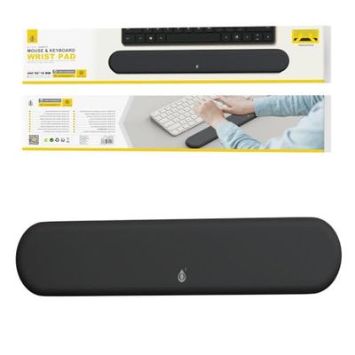 Repose poignet ergonomique, couleur noire, doux au toucher, design optimisé pour le confort pendant de longues sessions d'écriture et de travail.