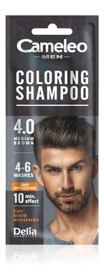 Cameleo Men – Coloring Shampoo – Brown – Hair, Beard, Mustache - Visible Color in 10 Minutes – Refreshes - Lasts for 4 to 6 Washes – Easy & Quick Application - Walnut Extract – 15 ml