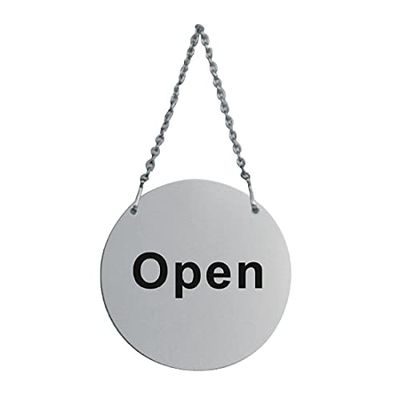 Placa colgante para puerta de tienda abierta y cerrada, 130 mm, acero inoxidable