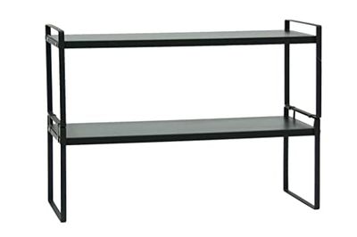Mini-rek, multifunctioneel, 2 planken, bureau, zwart, voor opslag, praktische planken, decoratie (50 x 20 x 35)