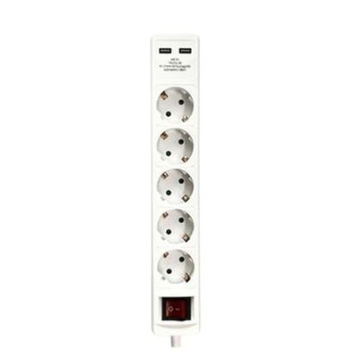 Base de enchufes de 5 Tomas y 2 Puertos USB, Cable de 1.4 Metros, Ideal para Extender la conexión eléctrica y Cargar Dispositivos simultáneamente.