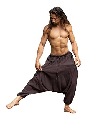 Aladdin Mens Drop Crotch Pants Cotton Yogi Ashtanga Asana Harem Alibaba Yoga Afghani Pantaloni tascabili comodi tai chi gong ajjaya