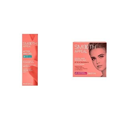 Smooth Appeal Wax Kit - After Wax Gel Professional Gel Moisturiser to Nourish, Calm & Soothe Skin and Microwave Formula Facial Hair Remover Wax 40g