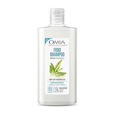 Omia, Fisio Shampoo Trattante con Olio di Melaleuca, Per Capelli Fini e Fragili, Fortificante, Ristrutturante e Antiforfora, Shampoo Lavaggi Frequenti, Senza Siliconi e SLES, Flacone da 200 ml