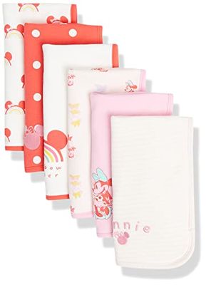 Amazon Essentials Disney | Marvel | Star Wars | Princess Baby Girls' Soft Burp Cloths, Pack of 6, Minnie Rainbow Chaser, One Size