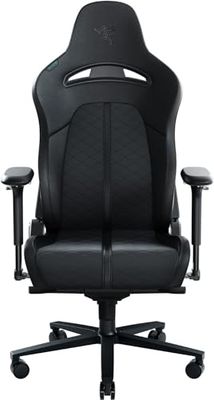 Razer Enki - Chaise de jeu avec support lombaire intégré, chaise de bureau (cuir synthétique multicouche, rembourrage en mousse, coussin pour la tête, hauteur réglable) Noir