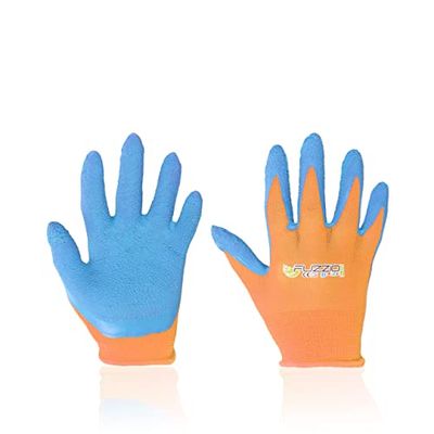 FUZZIO Guantes de trabajo para niños, guantes de látex, guantes de protección, guantes de jardinería, 2-3 y 4-6 años de edad (naranja)
