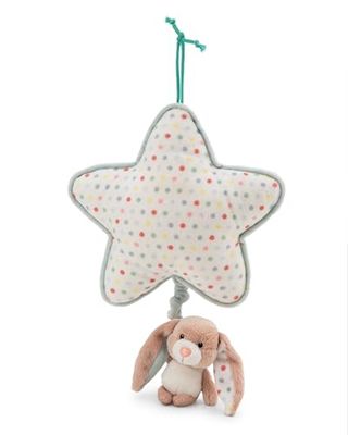 Muziekdoos ster 21x20cm met konijn Fjella 9cm - lichtroze - Knuffel en slaaphulp voor baby's en peuters, ideaal voor bed, kinderwagen & wieg | 61882