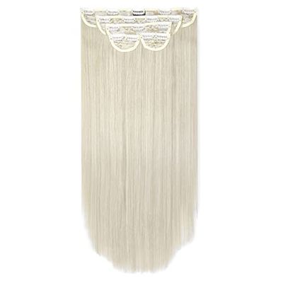 Lullabellz Super Thick Straight Clip In Hair Extensions 5-Piece, 22-Inch Length, Bleach Blonde