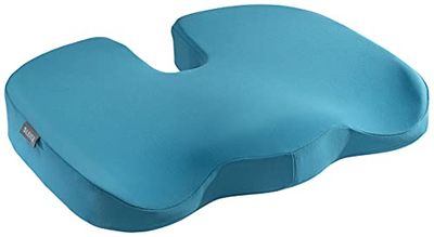 Leitz Seat Cushion, Padded Support For Home Or Office Chair, Relieves Spinal Pressure, Reduces Neck & Back Pain, Fabric Cover With Inner Foam Material, Ergo Cosy Range, Calm Blue, 52840061
