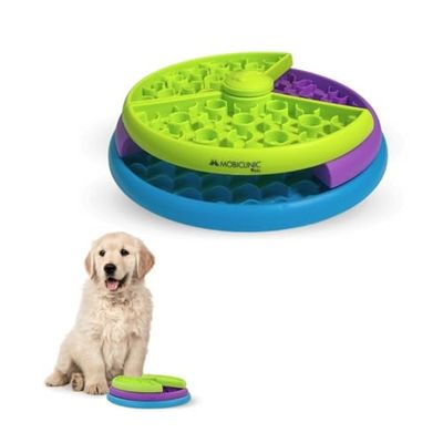 Mobiclinic® Pets, Comedero Interactivo, para Perros, Doggy, Antivoracidad, 3 Niveles giratorios, Antideslizante, 26x26x7, 5cm, Estimulación Mental, Fácil de Limpiar, Resistente, Gatos, Mascotas