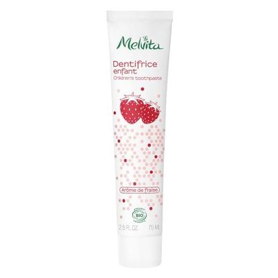 Melvita - Pasta de Dientes Infantil Sabor Fresa - Fórmula Natural Suave para Higiene Bucal Divertida - Sabor Agradable que Fomenta el Cepillado - Tubo 75 ml