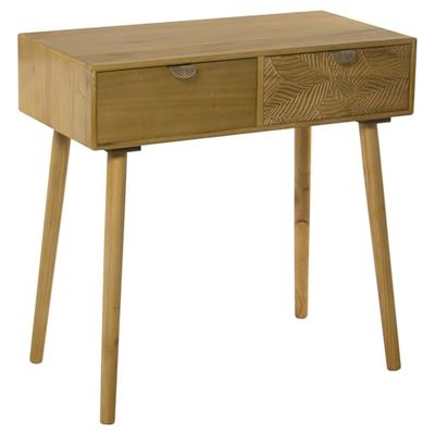 MESA ENTRADA MADERA 2 CAJONESLISO+RELIEVE 80X40X78CM, PAULOWNIA+PINO+CM