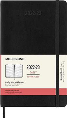 Moleskine - 18-Month Daily Planner/Diary, Planner 2022/2023, Daily Planner with Soft Cover and Elastic Closure, Size Large 13 x 21 cm, Colour Black