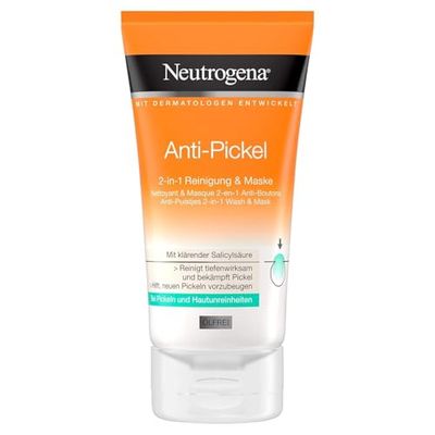 Neutrogena Limpador e máscara anti-espinhas 2 em 1 (150 ml), cuidado facial clarificante para uma pele limpa e saudável, ajuda contra acne leve com ácido salicílico e glicerina